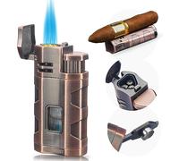 PROMISE Briquet tempête 3 Allume-feu à Jet et Butane Briquet à gaz Rechargeable pour Camping Utilisation de la Faune idée Cadeau(Marron)