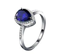 Promise Ring Alliance Femme Taille 54 Or Blanc 18 Carats Saphir Créé Goutte D'Eau Solide Non Plaqué Populaire pour Tante Noël Bijoux