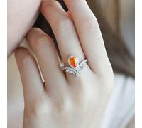Promise Ring Bague en Argent Femme Taille 59 Or Blanc 9 Carats Au375 Goutte D'Eau avec Grenat Mandarin de 1,2 CT et Diamant Solide Non Plaqué Populaire pour Épouse Anniversaire Bijoux