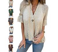 Promisedo Cardigan d'été ample à col en V et à un seul bouton pour l'été, beige, L