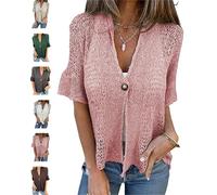 Promisedo Cardigan d'été ample à col en V et à un seul bouton pour l'été, rose, M