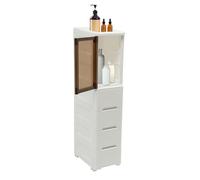 PromiseFly Armoire de salle de bain haute avec 4 tiroirs et 1 compartiment avec porte - 25 x 38 x 107 cm - Blanc