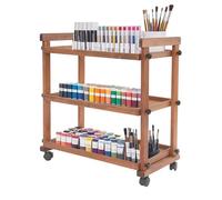 PromiseFly Chariot d'art en bois à 3 étages multifonction - Organisateur de rangement - Chariot de studio - Charge maximale : 15 kg - Pour studios d'art, bureaux - 77,5 x 42 x 76,5 cm (marron)