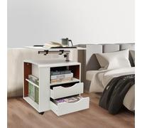 PromiseFly Table de chevet avec étagère pivotante - Hauteur réglable de 70 à 90 cm - Meuble de chambre à coucher avec tiroir - Table d'appoint mobile - Table d'appoint pour ordinateur portable - 50 ×