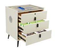 PromiseFly Table de chevet intelligente avec fonction de charge sans fil et haut-parleur Bluetooth, table de chevet à 3 tiroirs, commode de chevet, table d'appoint, capacité de charge 50 kg, pour