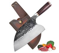 Promithi Couteau de chef chinois, couteau de boucher, couteau à désosser pour la viande, couperet de cuisine, couteau à légumes et à fruits avec étui en cuir