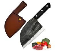 Promithi Couteau de chef, couteau de boucher, couteau à désosser, couteau santoku, couteau à découper, couteau de cuisine, couperet à viande, couteau à légumes, avec étui