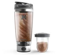 Promixx Pro Shaker Bottle - Rechargeable, Puissant pour des shakes Protéinés Lisses - Comprend un Stockage Supplémentaire - sans BPA, Gobelet 600ml (Argenté Blanc/Gris)