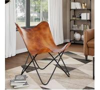""Promo 2026""Chaise papillon Marron Cuir véritable - Fauteuil siège salon - 74x66x90 cm 5101