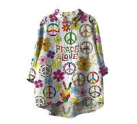 Promo Hauts à Revers Femmes Grande Taille Sweatshirt Manches Longues Chemisiers et Blouses Femme Chic Imprimé Floral Pulls Oversize Boutonné Surdimensionné Tenues d'automne Vêtements avec Poches