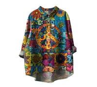 Promo Hauts à Revers Femmes Grande Taille Sweatshirt Manches Longues Chemisiers et Blouses Femme Chic Imprimé Floral Pulls Oversize Boutonné Surdimensionné Tenues d'automne Vêtements avec Poches