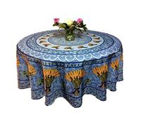 Promo Linge Nappe Anti-Tache Motif Bouquet de Blé - Rectangulaire ou Ronde - Plusieurs Tailles - Infroissable, Facile d’Entretien - Style Provençal pour Cuisine et Jardin (Bleu, 180 cm)