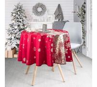 Promo Linge Nappe de Noël Argenté Ronde 160cm - Neige De Noël (Rouge)