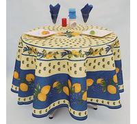 Promo Linge Nappe Provençale Ronde Anti-Tâche 180cm Citron Bleu 100% Polyester