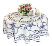 Promo Linge Nappe Provençale Ronde Anti-Tâche 180cm Marin Blanc 100% Polyester