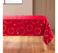 Promo Linge Nappe Ronde ou Rectangle 100% Polyester - Antitaches/Infroissable - Idéal pour Les fêtes de Fin d’année, Noël, Anniversaire - Metallise Star (Rouge, 240 x 150 cm)