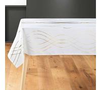 Promo Linge Nappe Ronde ou Rectangle 100% Polyester - Antitaches/Infroissable - Idéal pour Les fêtes de Fin d’année, Noël, Anniversaire - Elona Or (Blanc, 150x300cm)