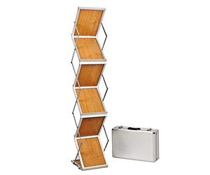 Promo-Station GmbH Porte-brochures double face - Support pour catalogue, présentoir de dépliants - Pliable - Aspect bois (DIN A4)