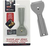 Promobo - Grattoir Pour Plaque Vitrocéramique Spécial Induction Avec 5 Lames de Rechange Gris