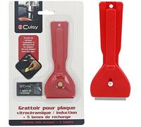 Promobo - Grattoir Pour Plaque Vitrocéramique Spécial Induction Avec 5 Lames de Rechange Rouge