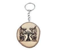 Promotech Ange jouant aux échecs Porte-clés en bois fait à la main gravé au laser, Bois naturel, W5L5