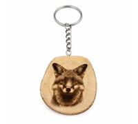 Promotech Clever Fox Porte-clés unique en bois naturel gravé au laser fait à la main, symbole de sagesse et d'intuition