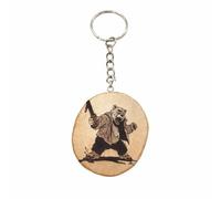 Promotech Crazy Bear - Porte-clés en bois avec tronçonneuse - Motif de dessin animé fou gravé au laser - Motif animal en bois - Fait main