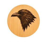 Promotech Décapsuleur en bois de corbeau gravé en bambou - Décapsuleur magnétique avec motif de tête de corbeau détaillé - Décapsuleur mural rustique pour cuisine, bar, abri de jardin et idée cadeau