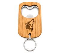 Promotech Décapsuleur en bois Loup - Décapsuleur en bois naturel gravé au laser avec insert en acier inoxydable - Cadeau rustique pour hommes, amateurs de bière, camping, barbecue et bar à la maison