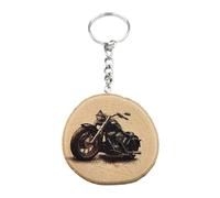 Promotech Harley Moto Porte-clés en bois gravé au laser fait à la main, Bois naturel, W5L5