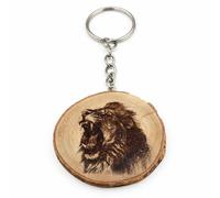 Promotech Lion Rugissant - Porte-clés en Bois Gravé au Laser, Fait Main, Bois Naturel, Accessoire Unique pour Clés, Sacs & Sac à Dos