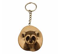 Promotech Loris Animal Primat Porte-clés en bois gravé au laser, Bois naturel, W5L5