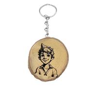Promotech Peter Pan Porte-clés en bois naturel fait à la main gravé au laser, Bois naturel, W5L5