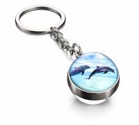 Promotech Porte-clés dôme en verre - Design océan - Porte-clés photo rond avec motif de mer - Aspect cabochon brillant - Accessoire marin