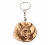 Promotech Porte-clés en bois en forme de rhinocéros gravé au laser, Bois naturel, W5L5