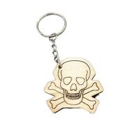 Promotech Porte-clés en bois en forme de tête de mort pirate fait à la main gravé au laser, Bois naturel, W1L6