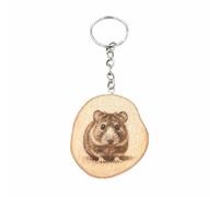 Promotech Porte-clés en bois fait à la main en forme de cochon d'Inde gravé au laser, Bois naturel, W5L5