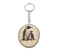 Promotech Porte-clés pingouin empereur en bois gravé au laser fait à la main, Bois naturel, W5L5