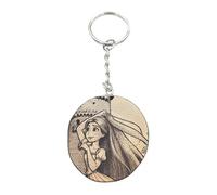 Promotech Porte-clés Raiponce - Porte-clés en bois fait à la main avec gravure laser - Motif conte de fées dans la tour pour les fans de fantastiques et de contes de fées