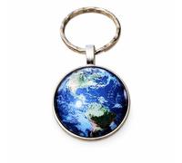 Promotech Porte-clés Terre - Sphère de terre plat en résine époxy et métal - Pendentif globe terrestre décoratif pour enfants et adultes - Robuste et élégant, bleu, W2L6