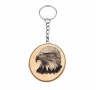 Promotech Porte-clés unique en bois avec aigle à tête blanche, oiseau de proie gravé au laser, fait à la main, Bois naturel, W5L5