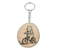 Promotech « Winnie l’ourson fait du vélo » (inspiré par A. A. Milne, version originale de 1926) - Porte-clés en bois gravé au laser, fait main