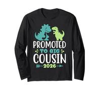 Promoted to Big Cousin 2026 Funny Dinosaur New Baby Shower Manche Longue