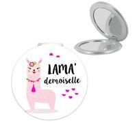 Promotion ! Miroir De Poche 'lama Mania' Blanc (Lama' Demoiselle) - 6 Cm