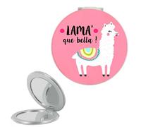 Promotion ! Miroir De Poche 'lama Mania' Rose (Lama' Que Bella ! ) - 6 Cm