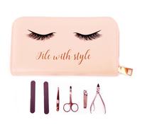 PROMOTION ! Trousse manucure 'Diva - Yeux Endormis' rose (6 outils) - 16x8. 5x3 cm (File with style) Rose