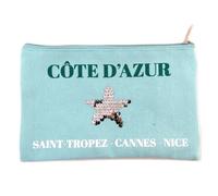 PROMOTION ! Trousse plate coton 'Côte d'Azur' (St Tropez Cannes Nice) turquoise (étoile) - 22x14 cm Bleu