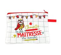 PROMOTION ! Trousse plate coton 'Maîtresse' rouge blanc (La plus Chouette Maîtresse du monde) - 20x14 cm Rouge