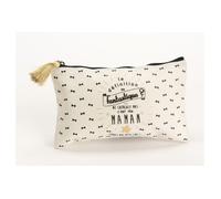 PROMOTION ! Trousse plate coton 'Maman' noir beige (fantastique) - 20x12 cm Beige
