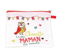 PROMOTION ! Trousse plate coton 'Maman' rouge blanc (La plus Chouette Maman du monde) - 20x14 cm Rouge